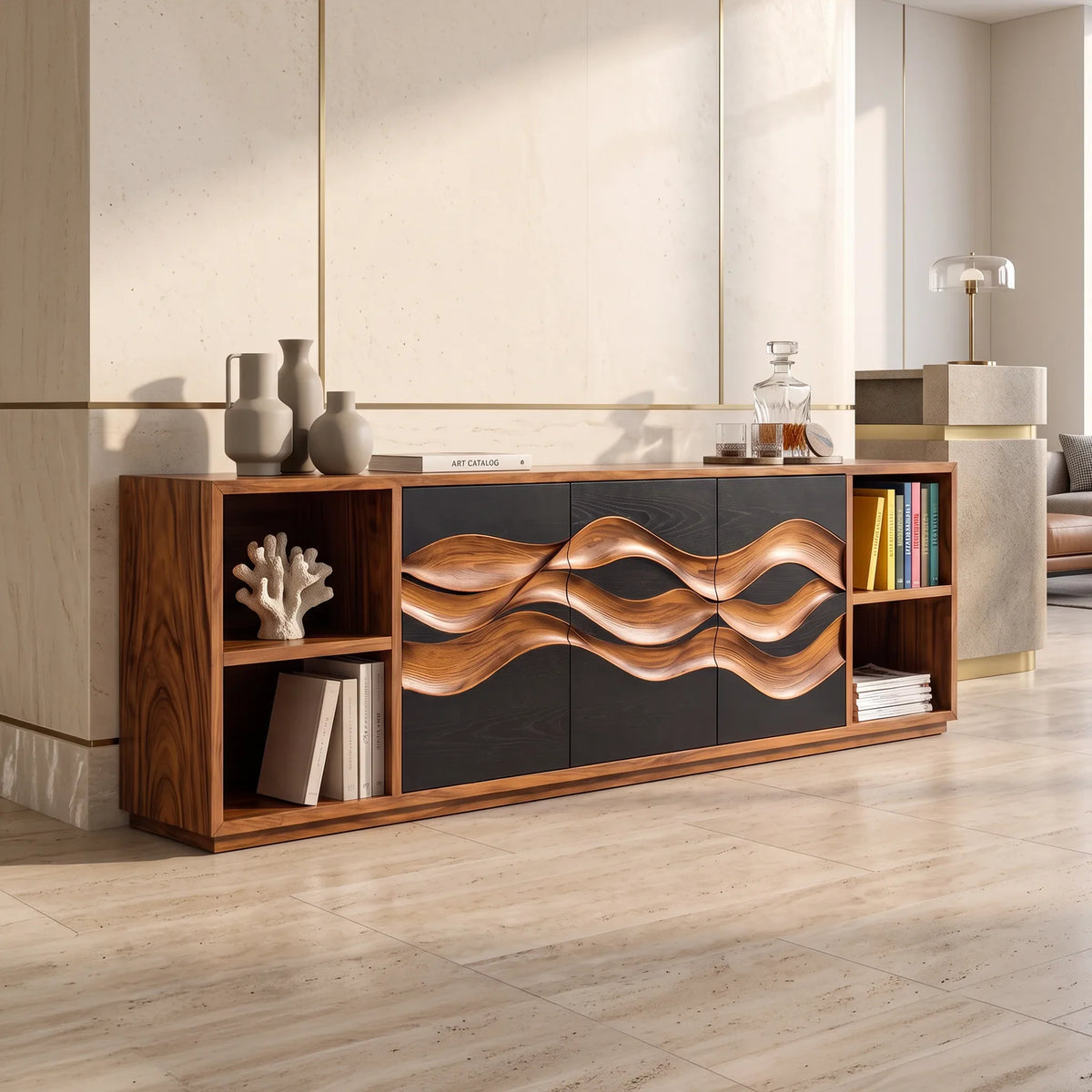 Contemporary Fluted Sideboard Bright Entryway Foyer
