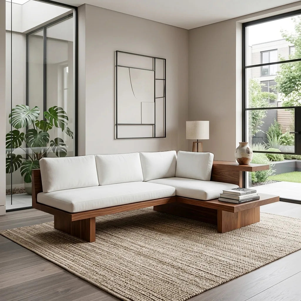 Modern L Shaped Sofa Integrated Shelving For Living Room