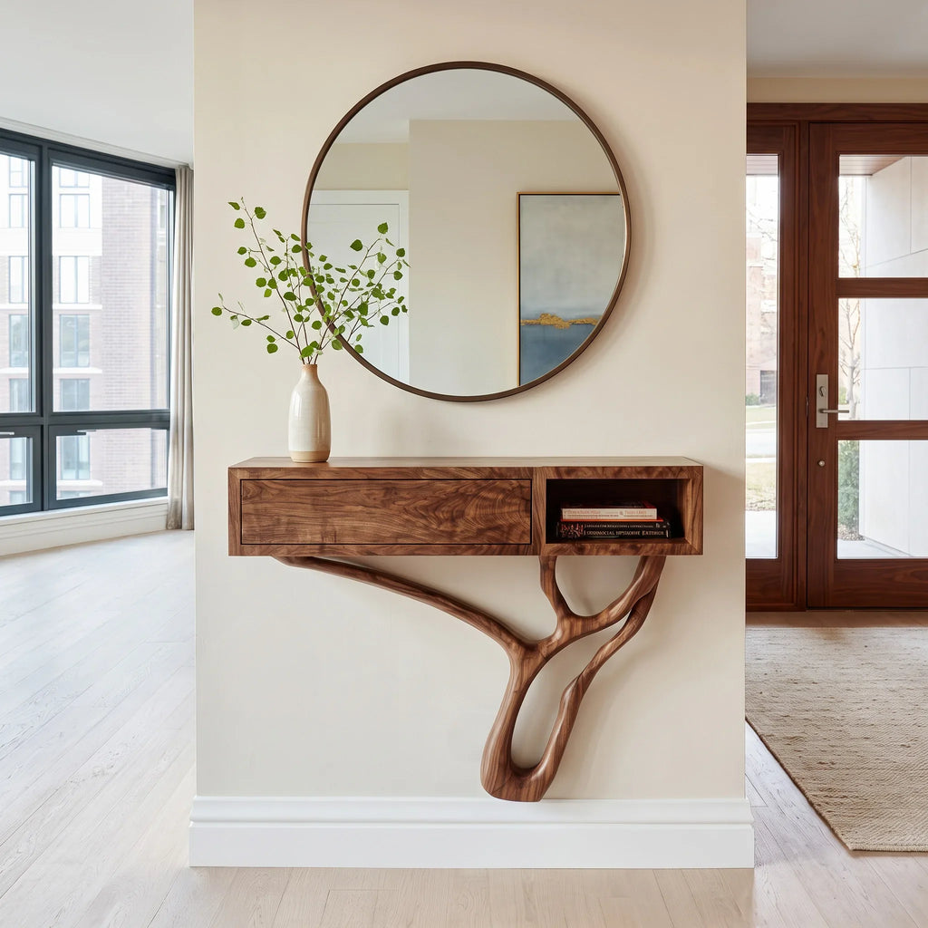 Modern Sculptural Storage Console Table For Entryway
