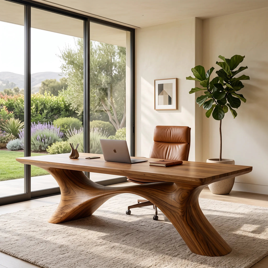 Modern Office Desk Organic Curved Base Contemporary Workspace