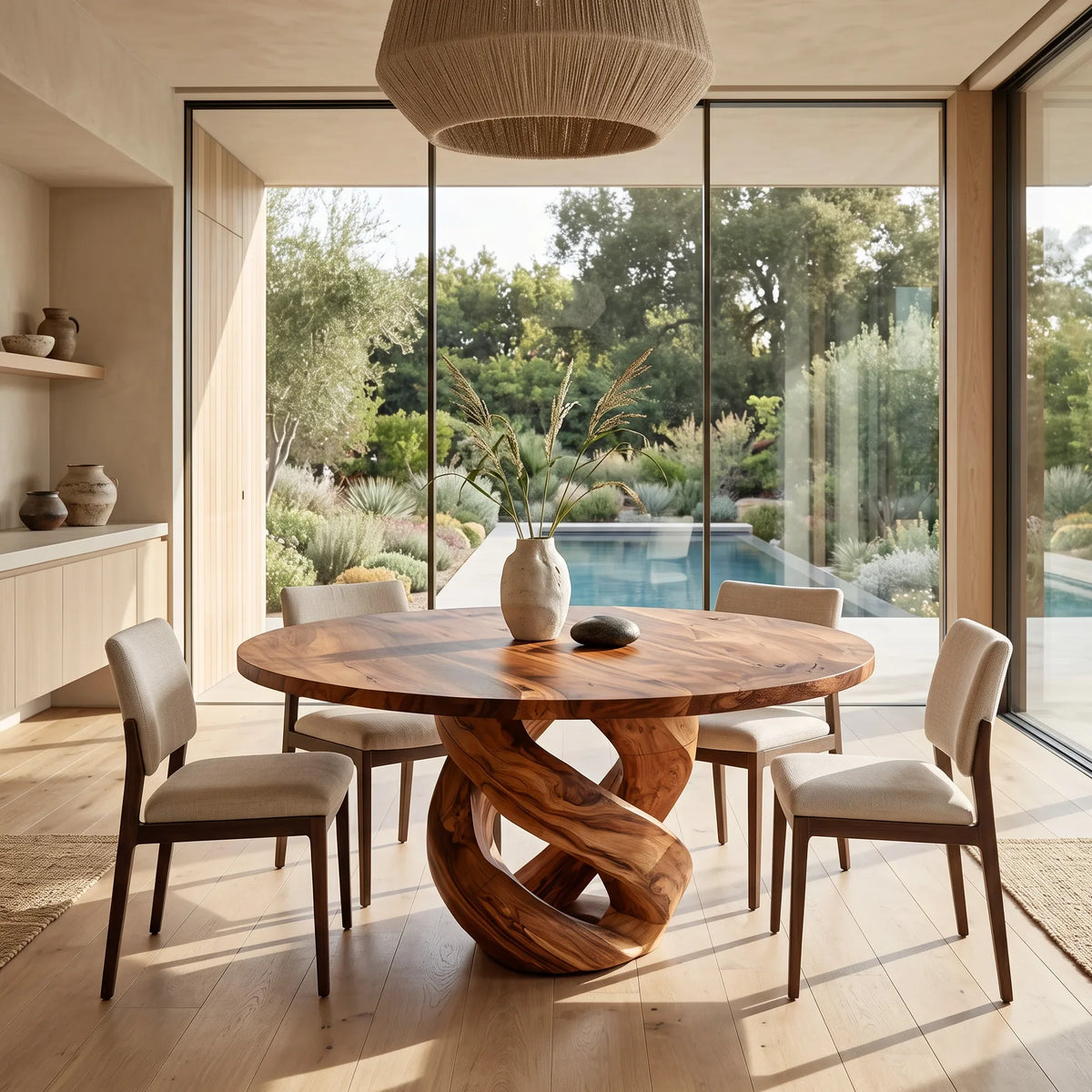 Contemporary Organic Pedestal Round Dining Table For Dining Room