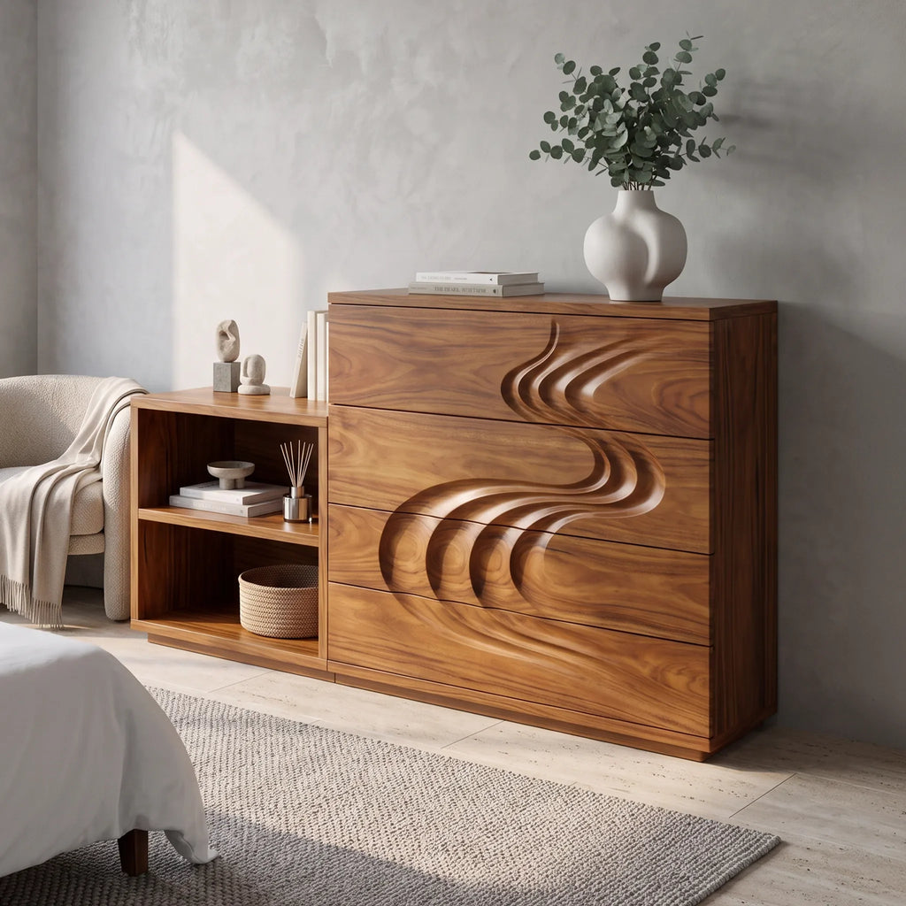 Mid Century Carved Dresser Table For Guest Room