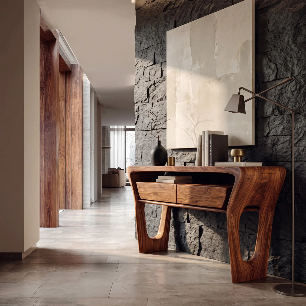Modern Sculptural Shelf Drawer Console Table For Hallway