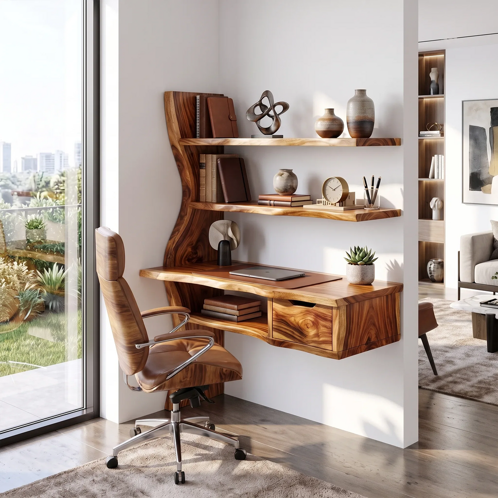 Airy Computer Desk Home Office Desk Writing Desk With Floating Shelves For Home Office