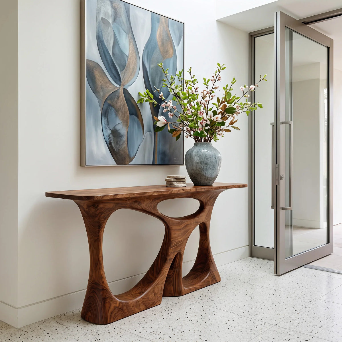 Modern Sculptural Open Frame Console Table For Entryway