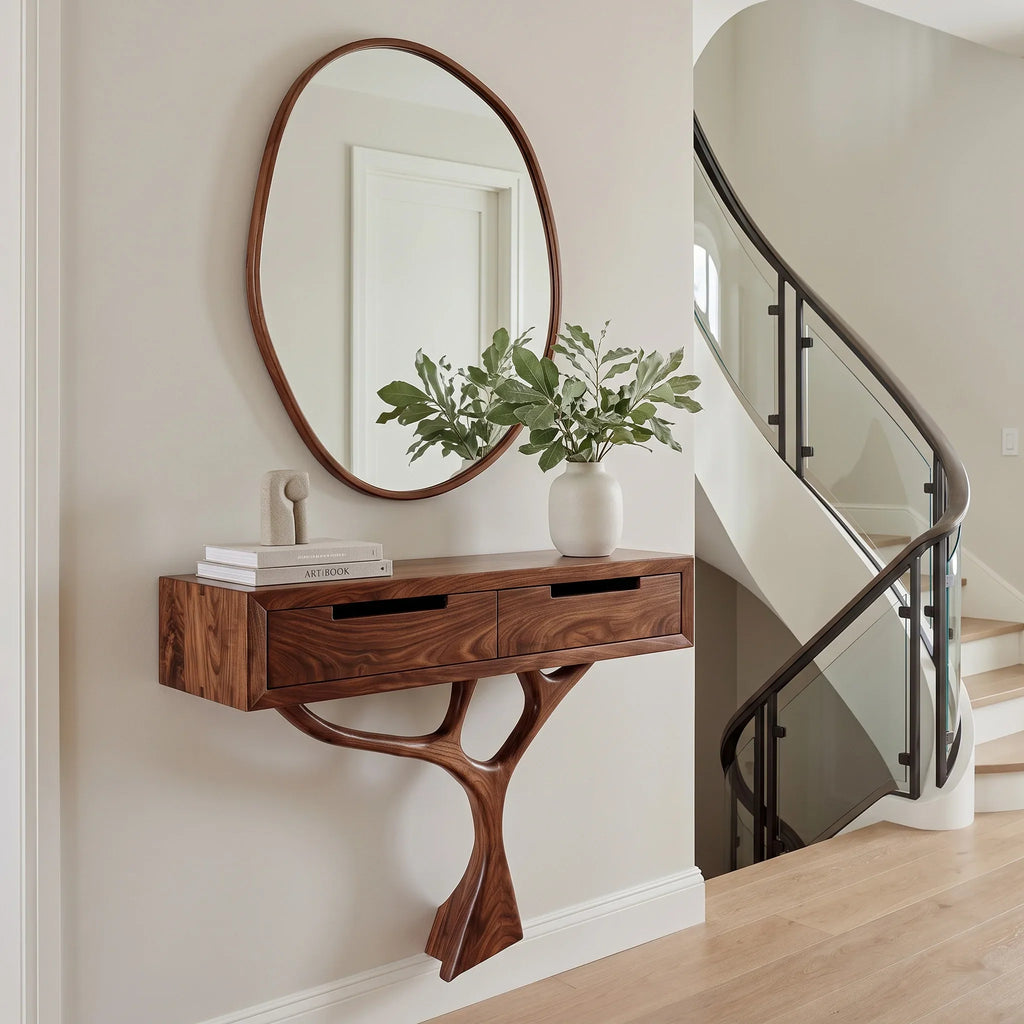 Contemporary Organic Wooden Console Table For Entryway