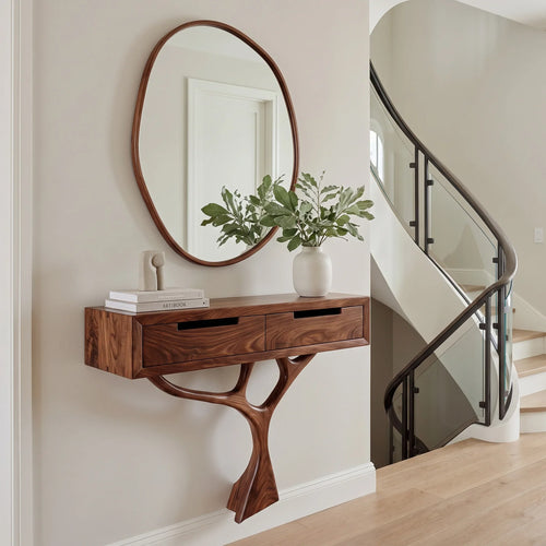 Contemporary Organic Wooden Console Table For Entryway