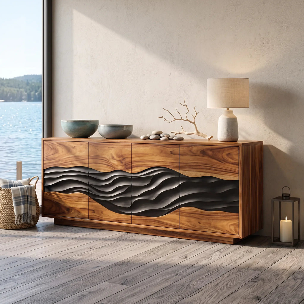 Mid Century Wave Carved Credenza Modern Entryway