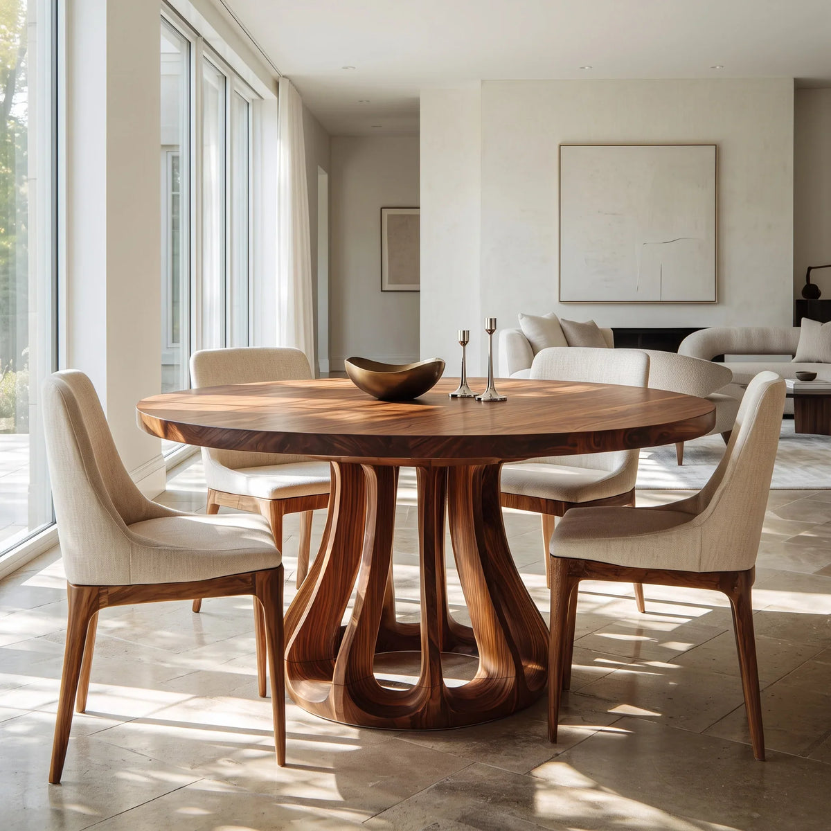 Modern Carved Pedestal Round Dining Table For Dining Room