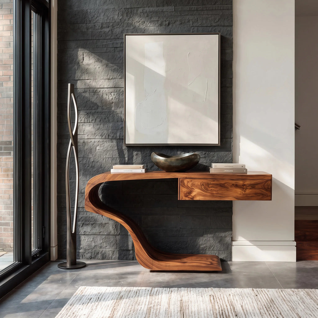Contemporary Curved Console Table With Drawer For Entryway