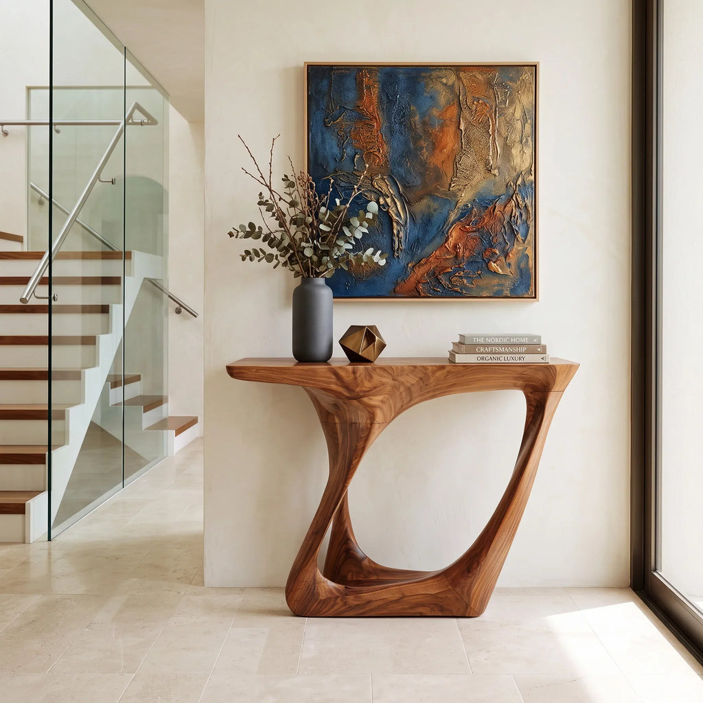 Organic Sculptural Open Base Console Table For Entryway
