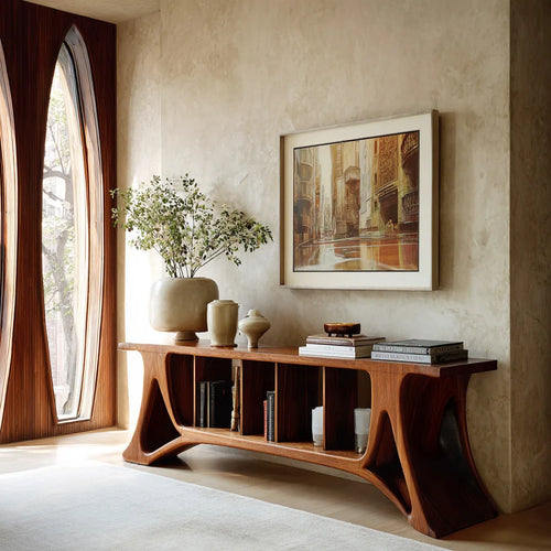 Contemporary Open Shelf Console Table For Living Room