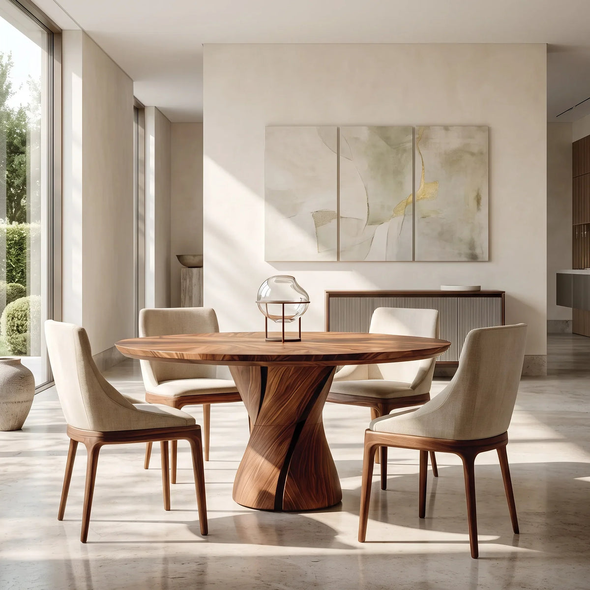 Contemporary Twisted Pedestal Round Dining Table For Dining Room