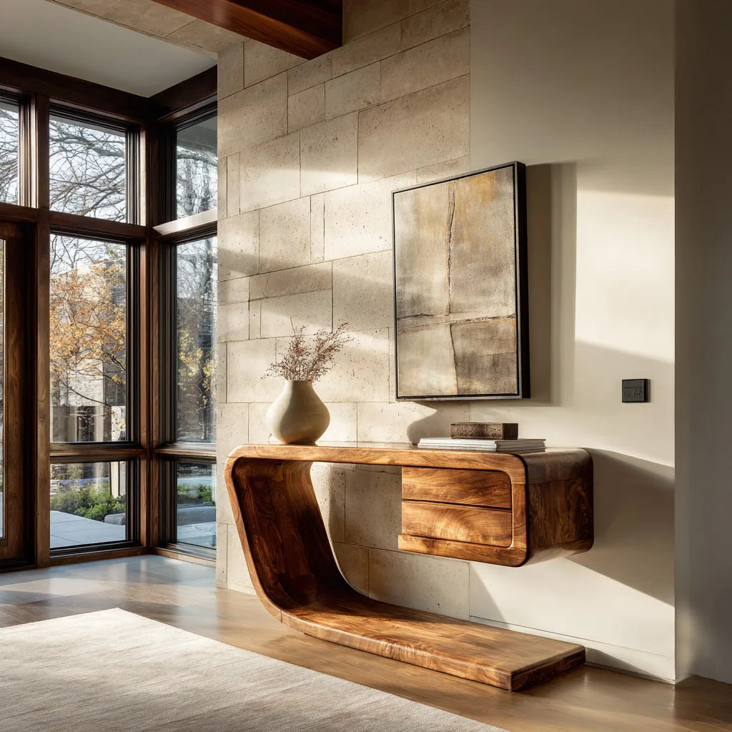 Modern Waterfall Drawer Console Table For Entryway