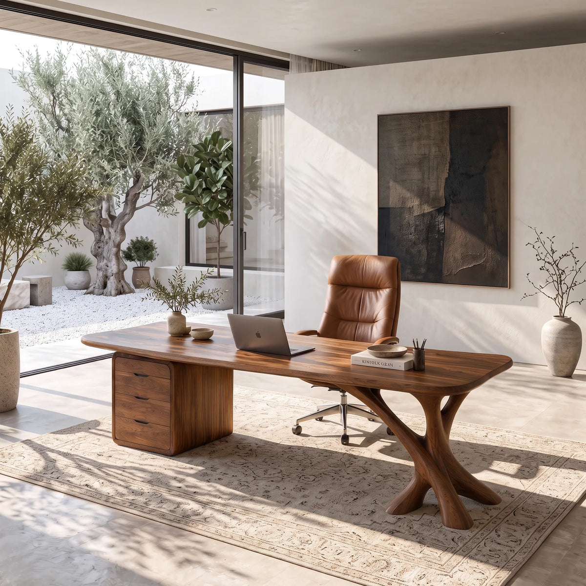 Luxury Office Desk Sculptural Base With Storage Executive Suite
