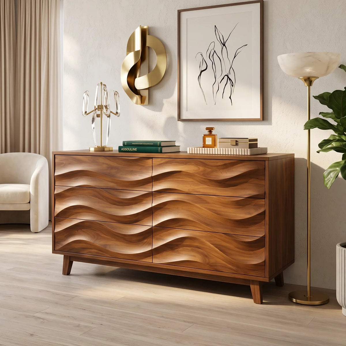 Organic Layered Bedroom Dresser For Cozy Interior