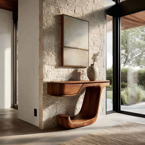 Contemporary Curved Wooden Console Table For Foyer