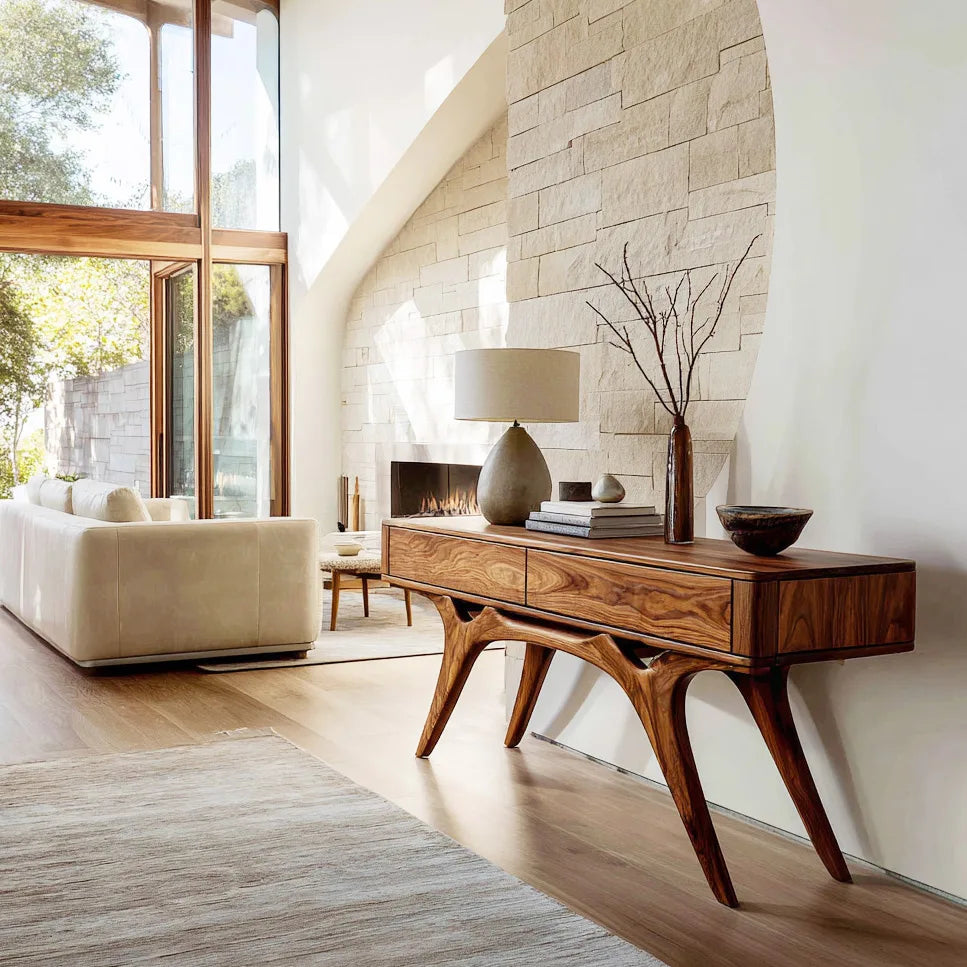 Contemporary Artistic Wooden Console Table For Living Room