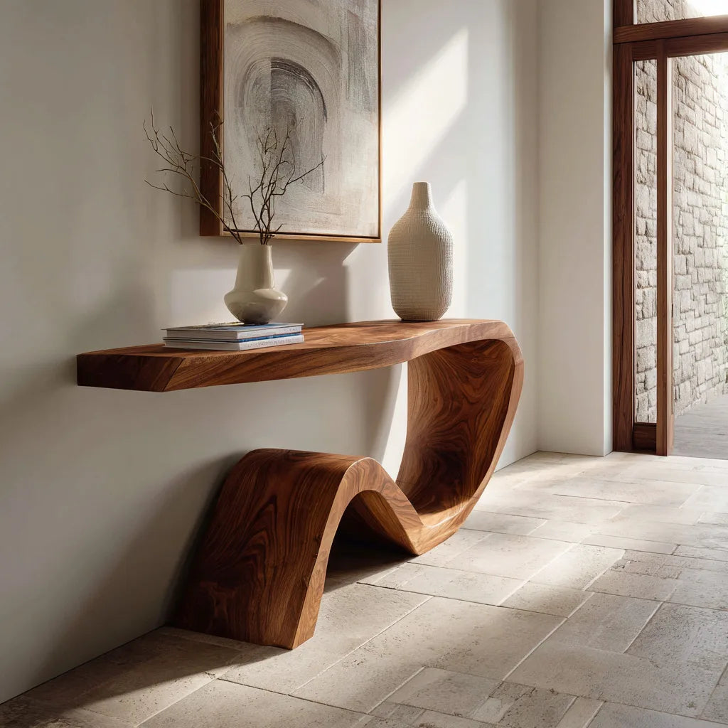 Organic Curved Waterfall Console Table For Entryway