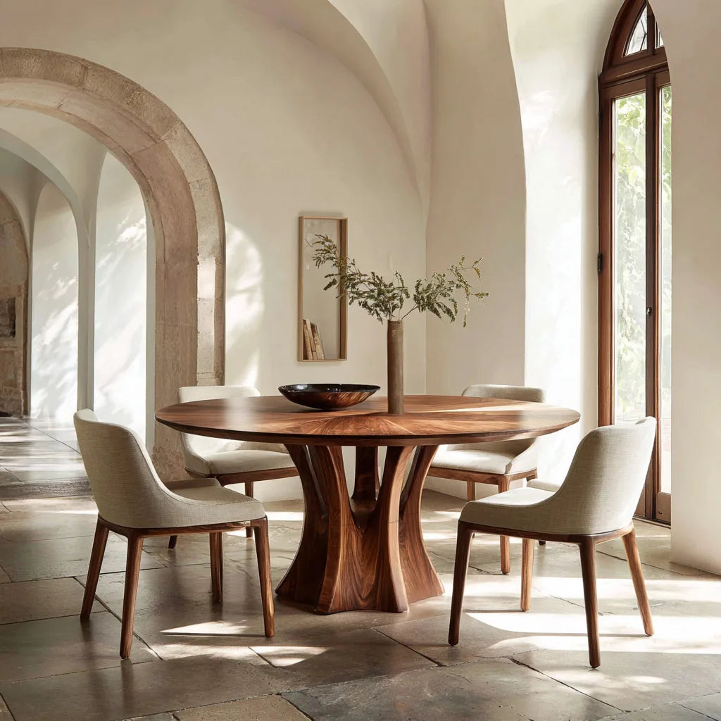 Modern Sculptural Pedestal Round Dining Table For Dining Room
