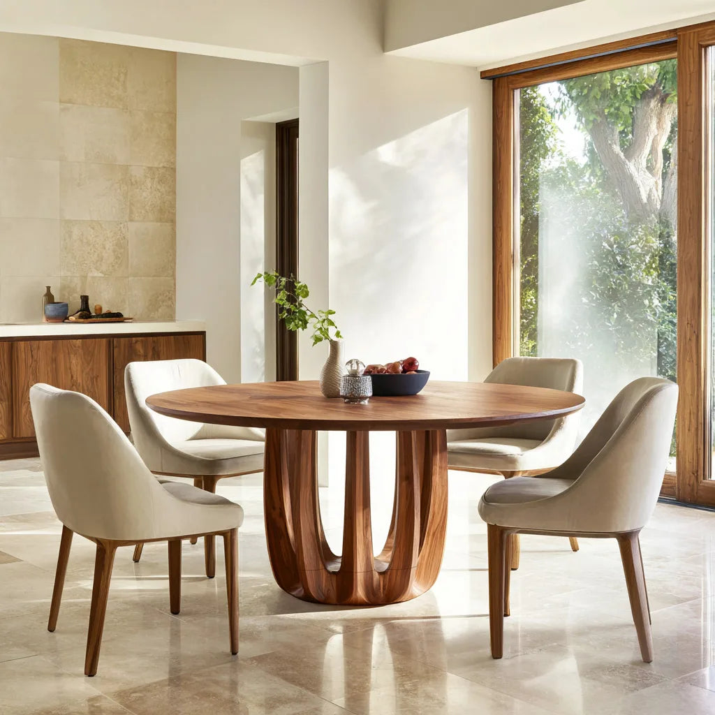 Modern Curved Pedestal Round Dining Table For Dining Room
