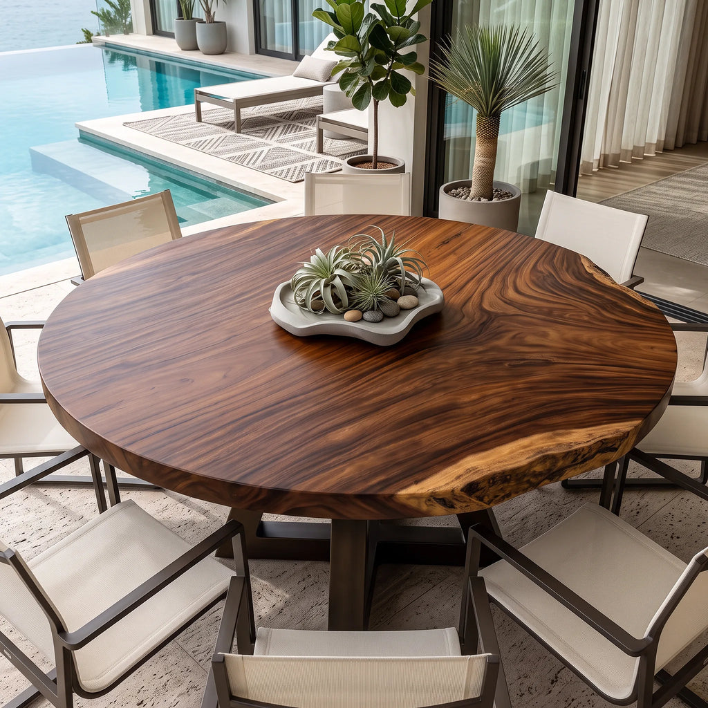 Organic Modern Round Dining Table Top Poolside Patio