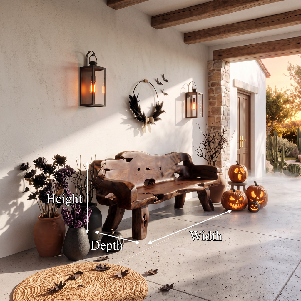 Victorian Halloween Outdoor Bench With Ornamental Curved Backrest For Garden