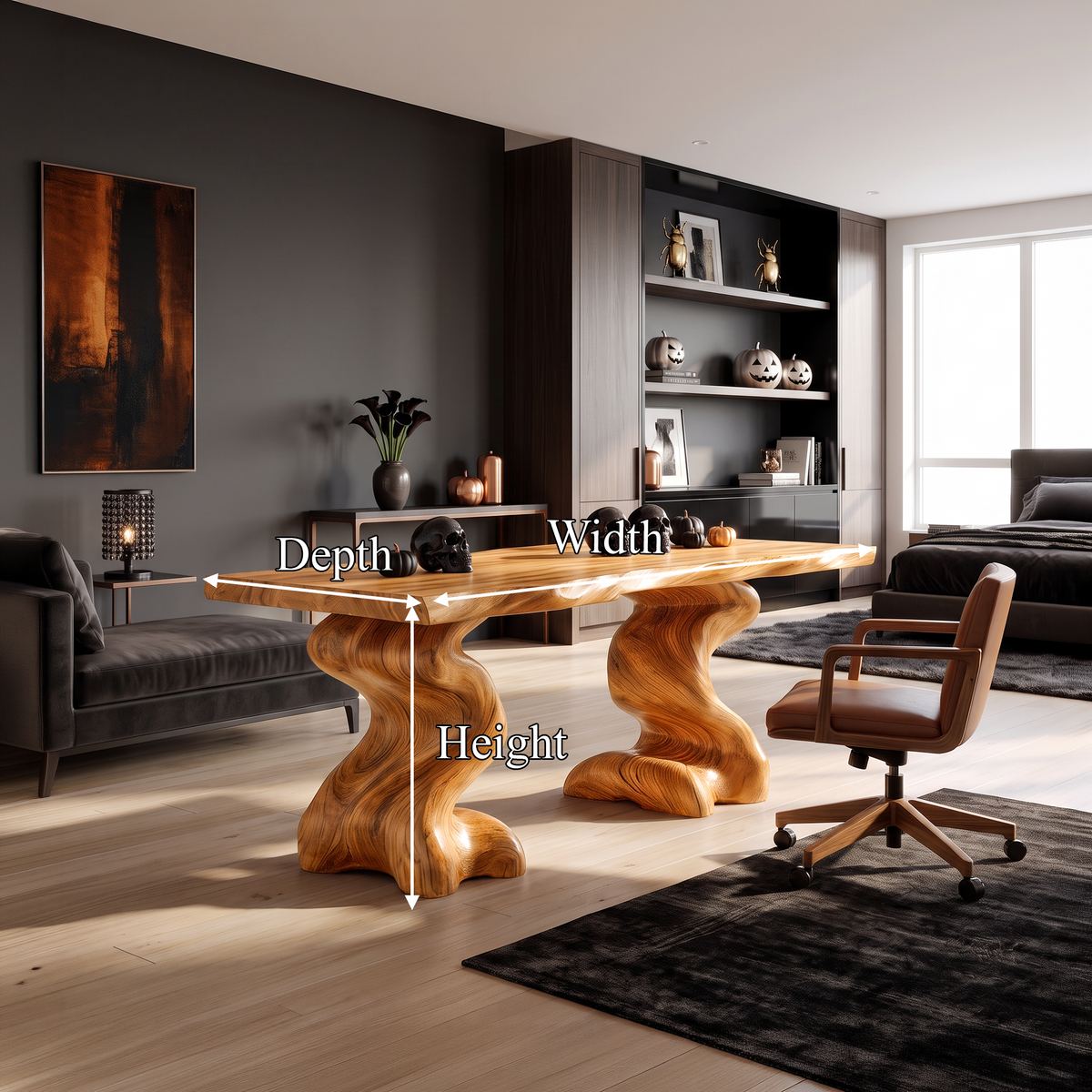 Natural Wooden Desk With Root Form Base For Workspace