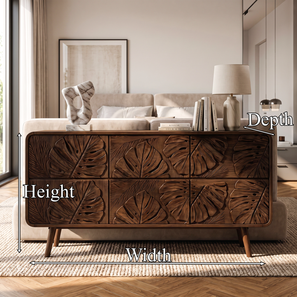 Rustic Dresser With Carved Floral Front For Bed Room