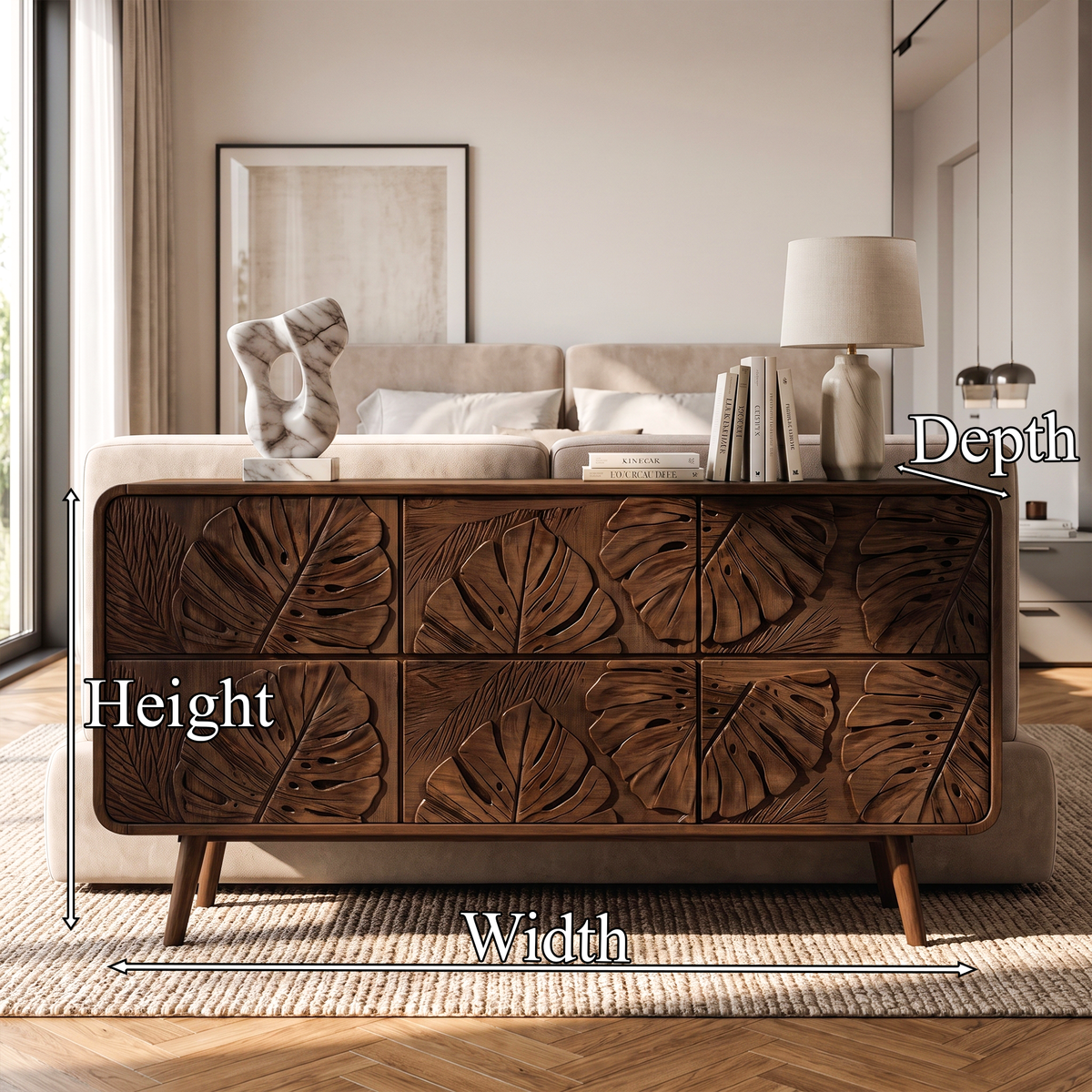 Rustic Dresser With Carved Floral Front For Bed Room