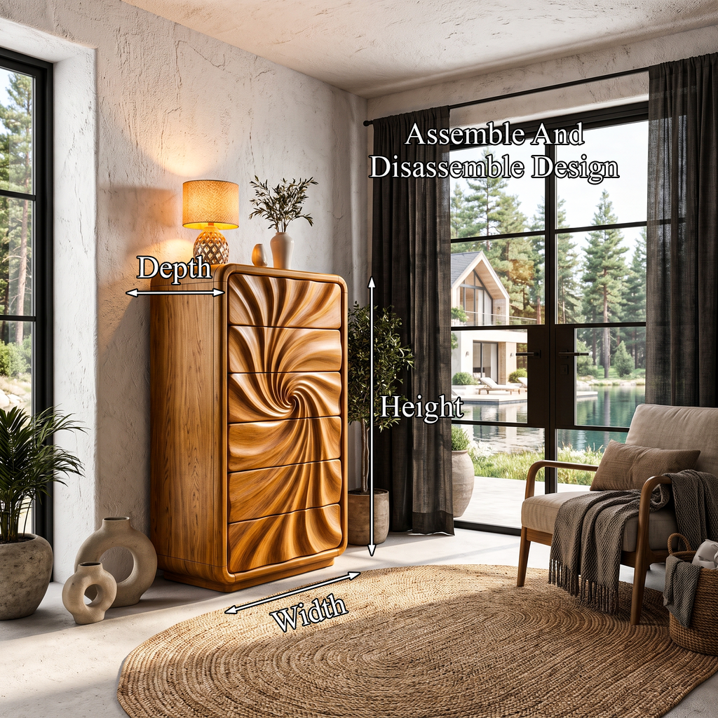 Modern Tall Dresser With Flowing Wave Drawer Design For Bedroom