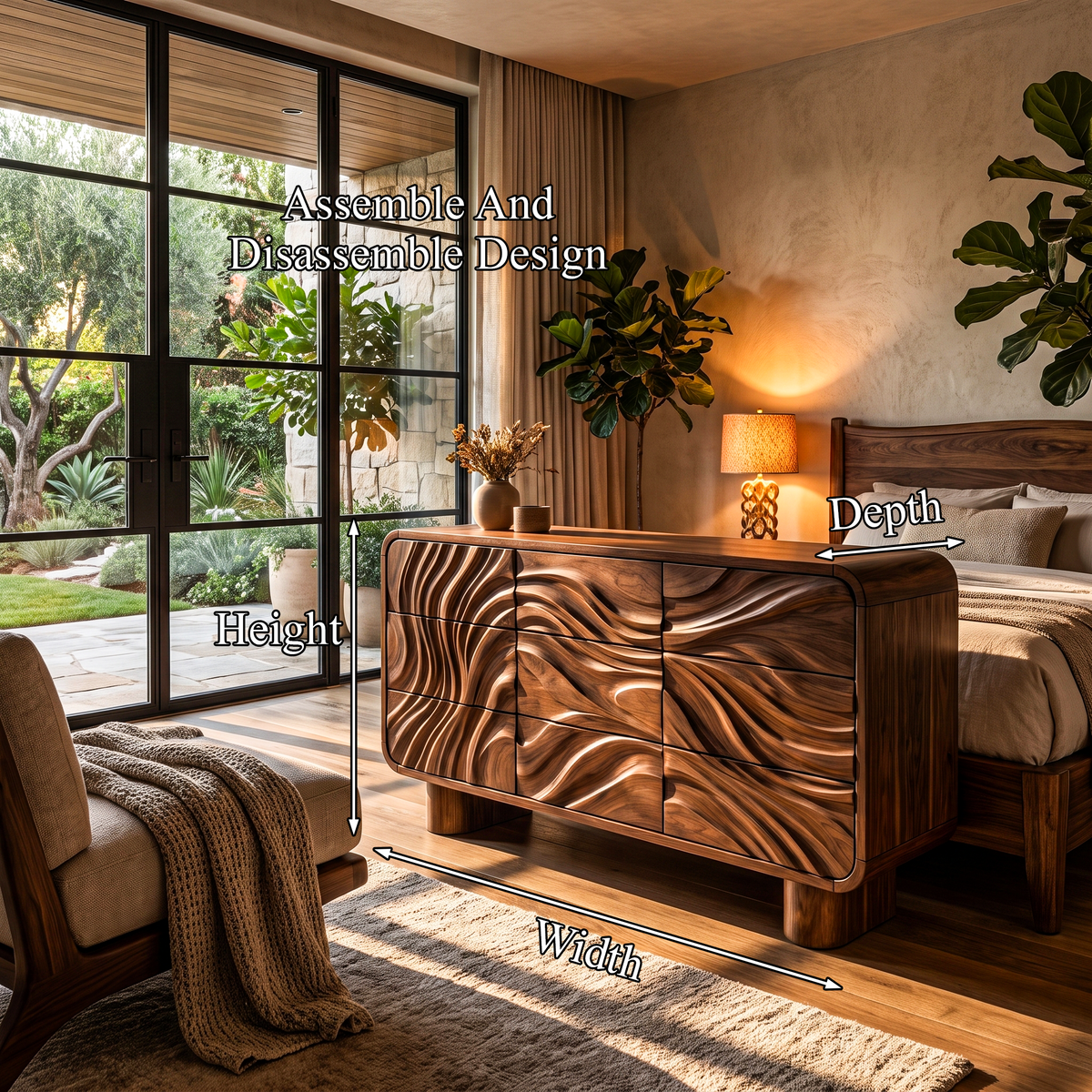 Contemporary Bedroom Dresser Drawers With Sculpted Wave Pattern And Curved Corners For Bedroom