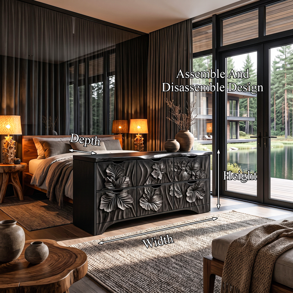Organic Bedroom Dresser With Flowing Leaf Carved Design For Bedroom