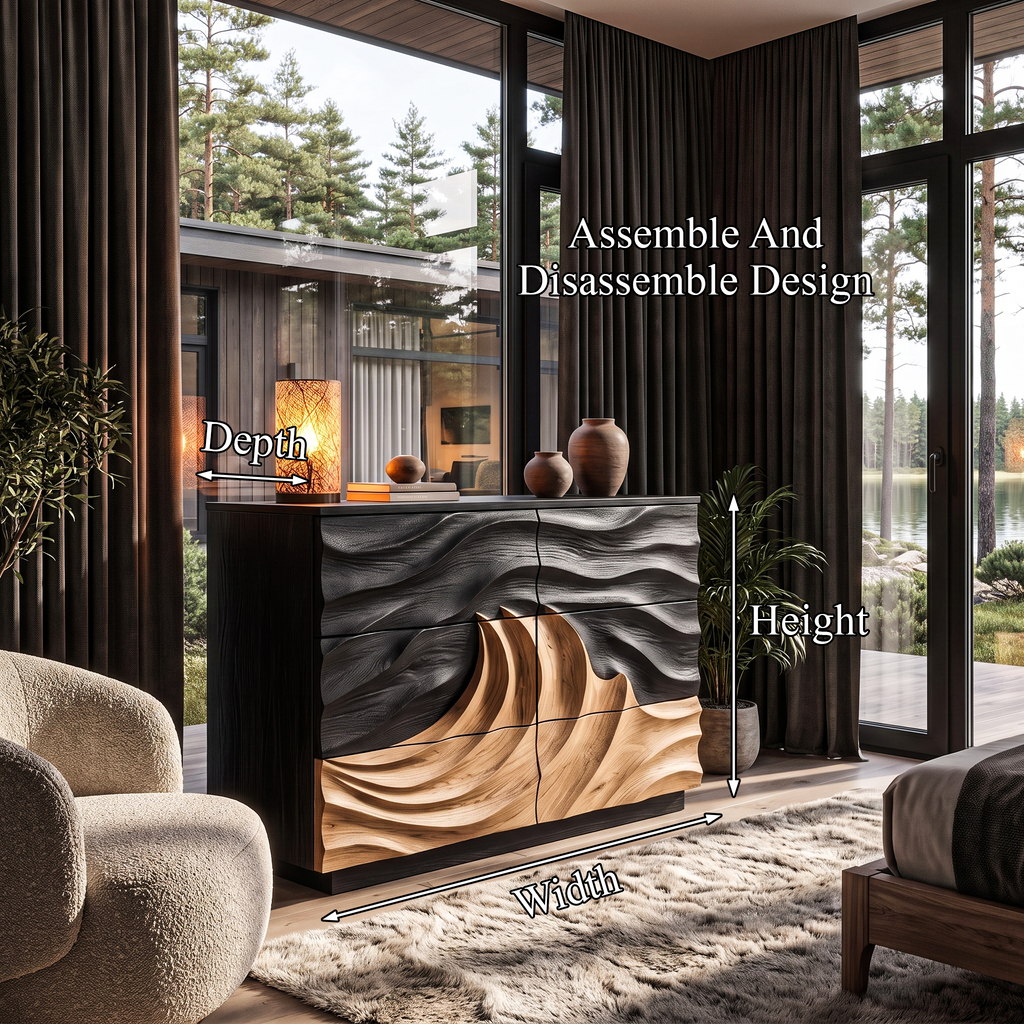 Modern Black Dresser With Light Contrast Panels For Bedroom