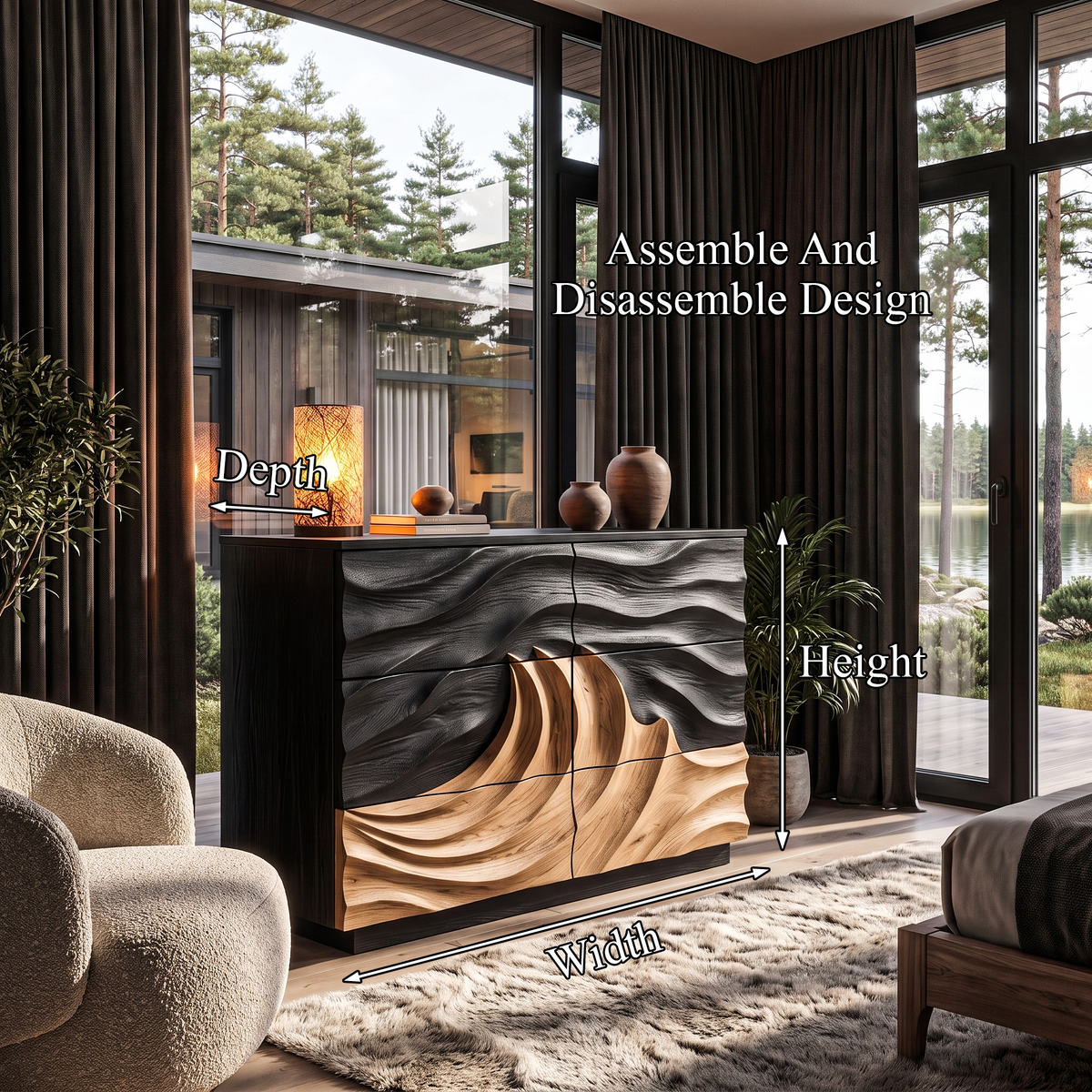 Modern Black Dresser With Light Contrast Panels For Bedroom
