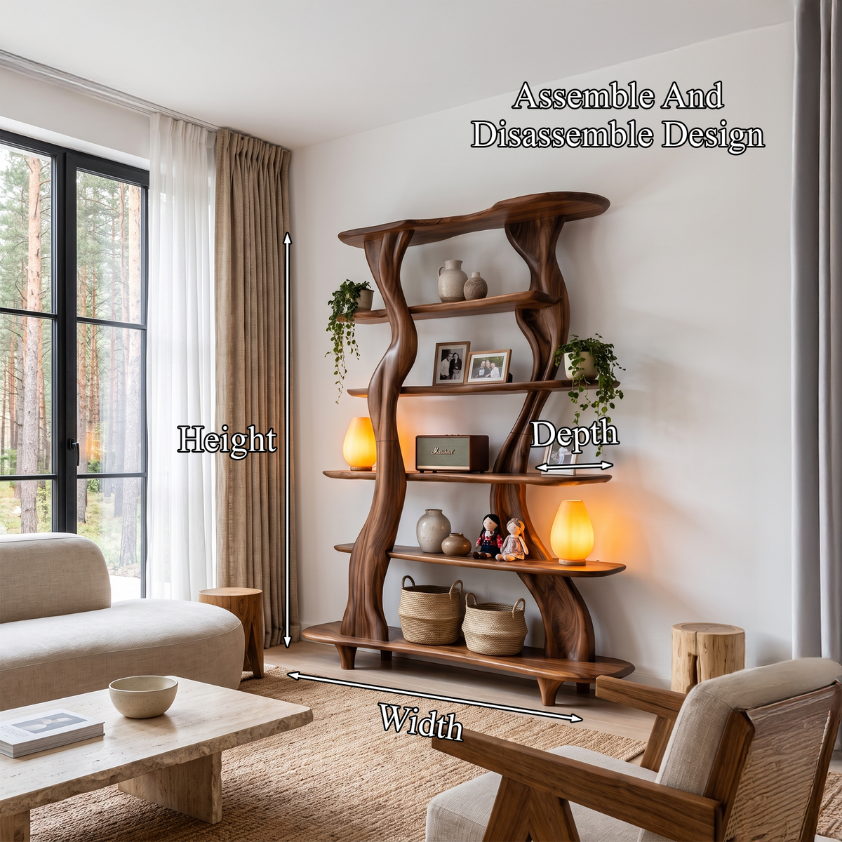 Mid Century Sculptural Bookshelf With Branch Inspired Frame For Living Room