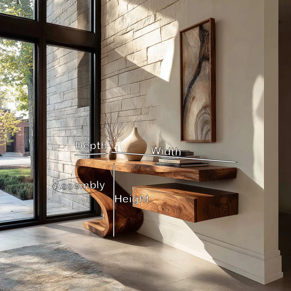 Sculptural Floating Console Table With Drawer For Entryway
