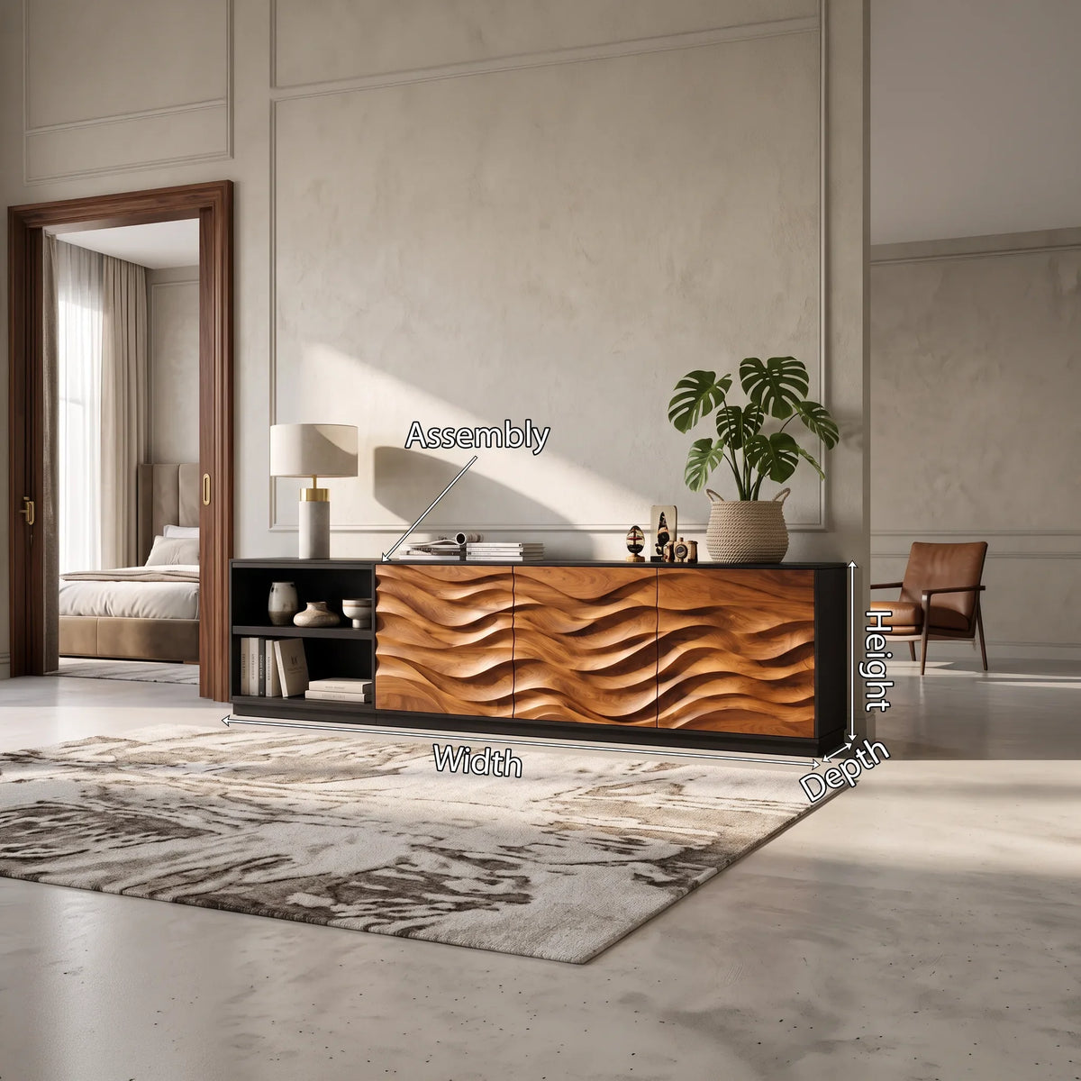 Mid Century Long Reeded Sideboard Modern Living Room
