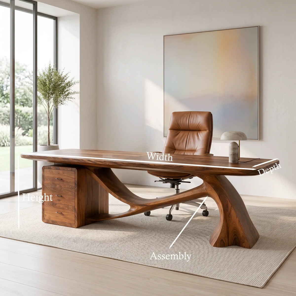 Sculptural Office Desk With Drawers For Luxury Interiors