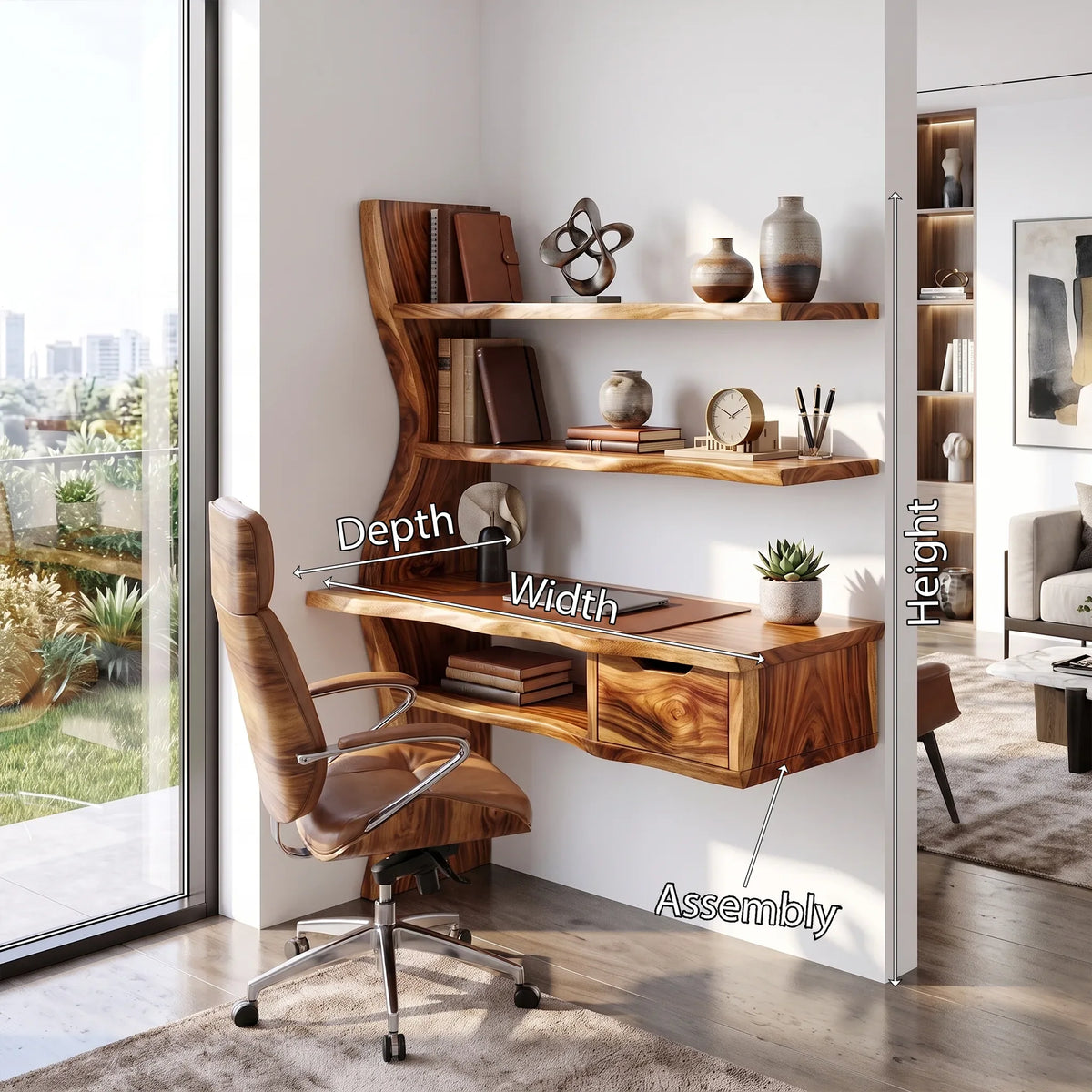 Airy Computer Desk Home Office Desk Writing Desk With Floating Shelves For Home Office