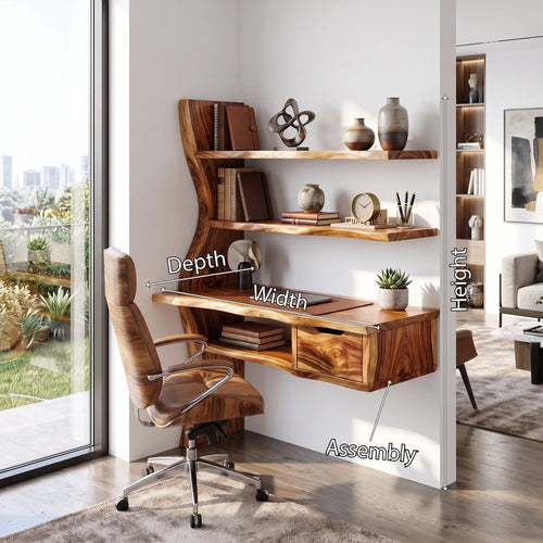 Airy Computer Desk Home Office Desk Writing Desk With Floating Shelves For Home Office