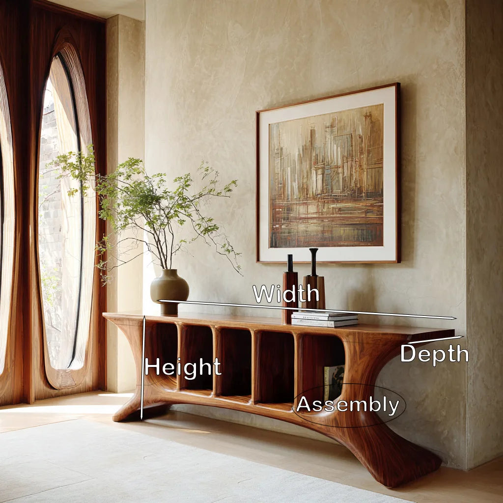 Modern Sculptural Open Shelf Console Table For Living Room