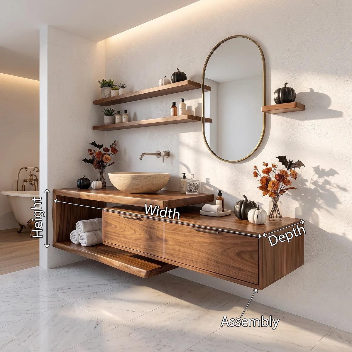 Handcrafted Mid Century Floating Vanity Primary Ensuite