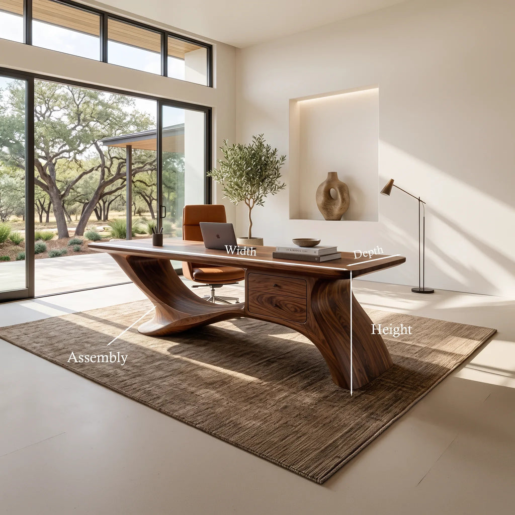 Sculptural Office Desk Organic Curved Base For Executive Office