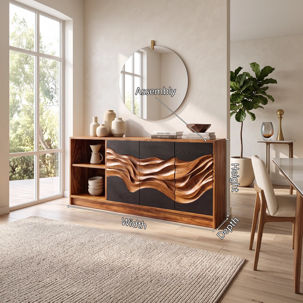Handcrafted Ripple Carved Sideboard Cozy Dining Room