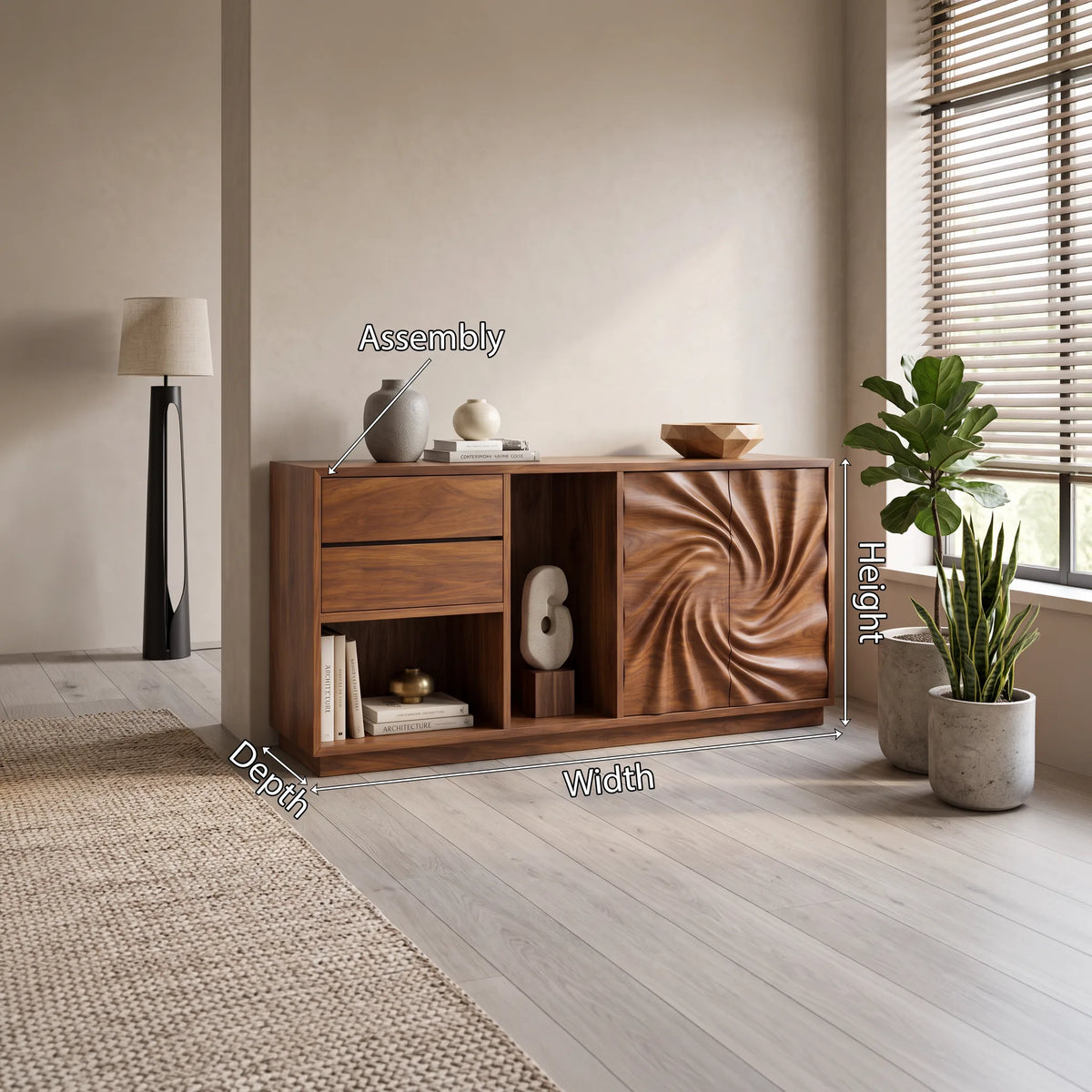 Modern Reeded Front Credenza Wide Living Room