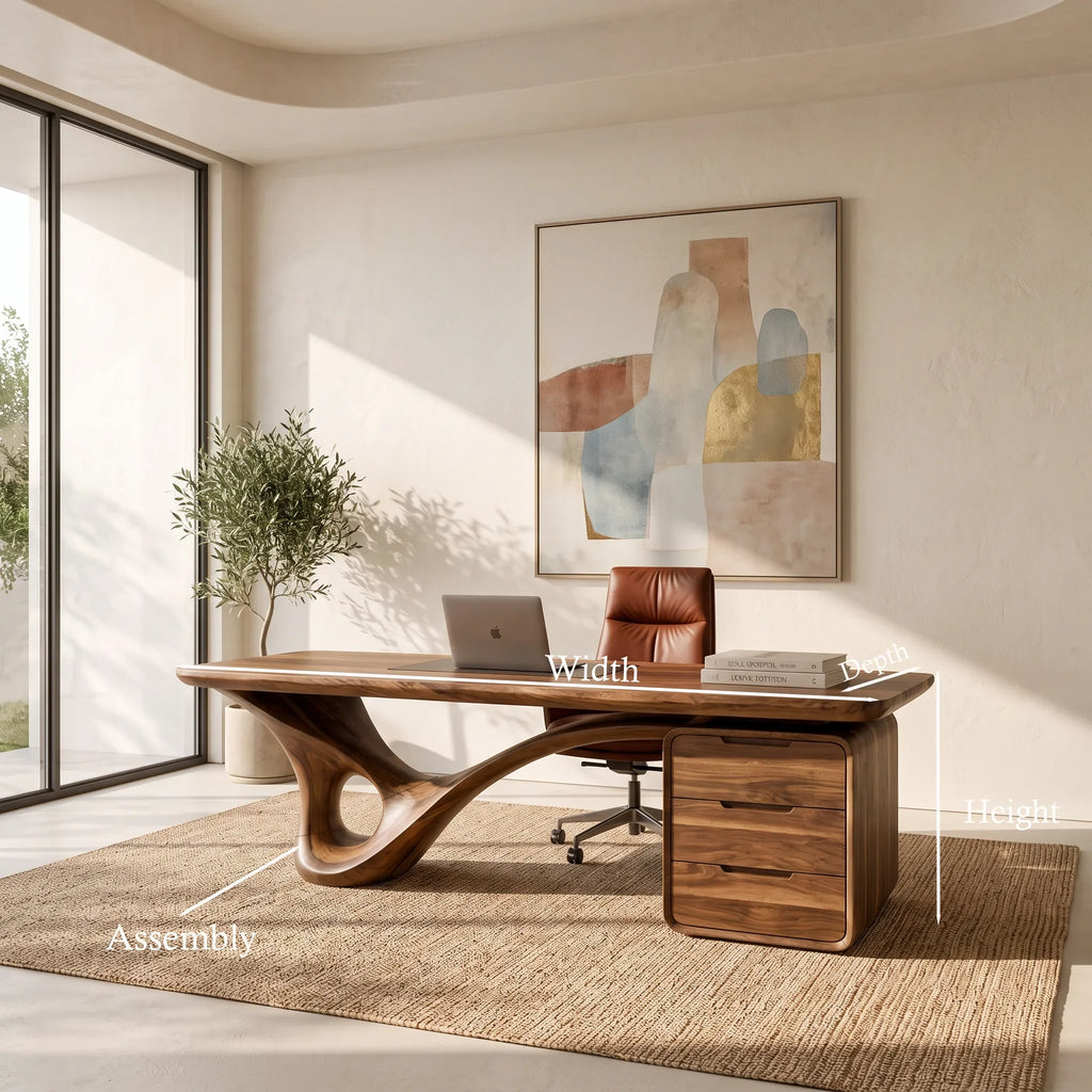 Modern Executive Desk Curved Base With Drawers For Home Office
