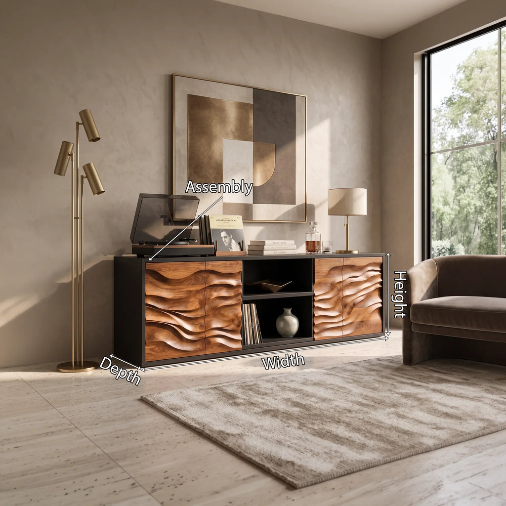 Contemporary Tall Sculpted Sideboard Bright Living Room