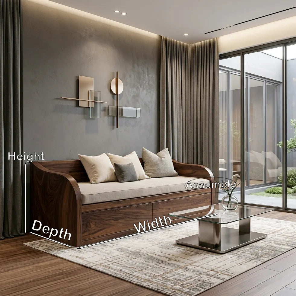 Modern Wooden Sofa With Integrated Drawers For Living Room