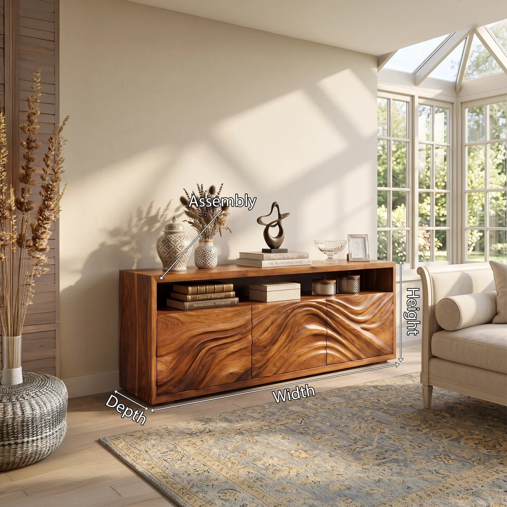 Minimalist Scalloped Carved Sideboard Bright Living Room